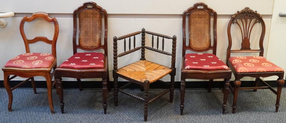 SET OF FOUR ASSORTED SIDE CHAIRS,