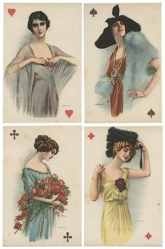 SET OF FOUR BIANCMI PLAYING CARD