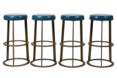 SET OF FOUR BRASS AND BLUE LEA