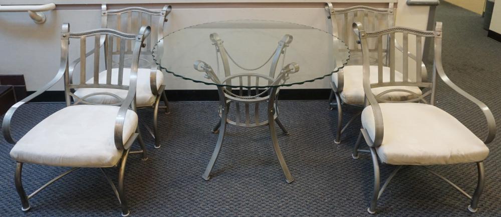 SET OF FOUR BRUSHED STEEL DINING