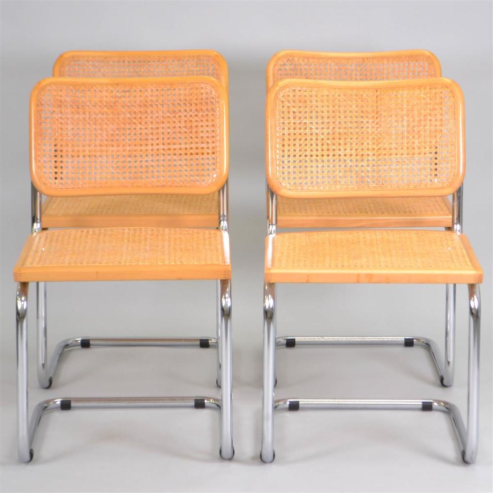 SET OF FOUR CANED CHROME SIDE