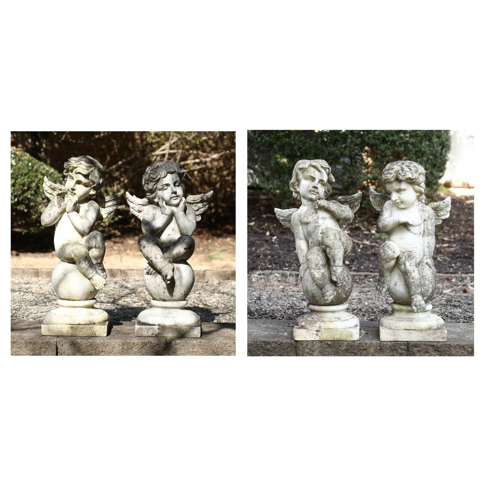 SET OF FOUR CARVED MARBLE PUTTI