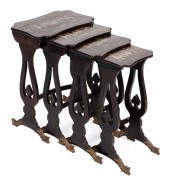 SET OF FOUR CHINESE BLACK LACQ