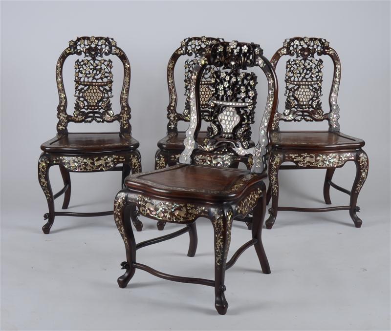 SET OF FOUR CHINESE CARVED AND
