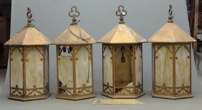 Set of four early hanging metal and