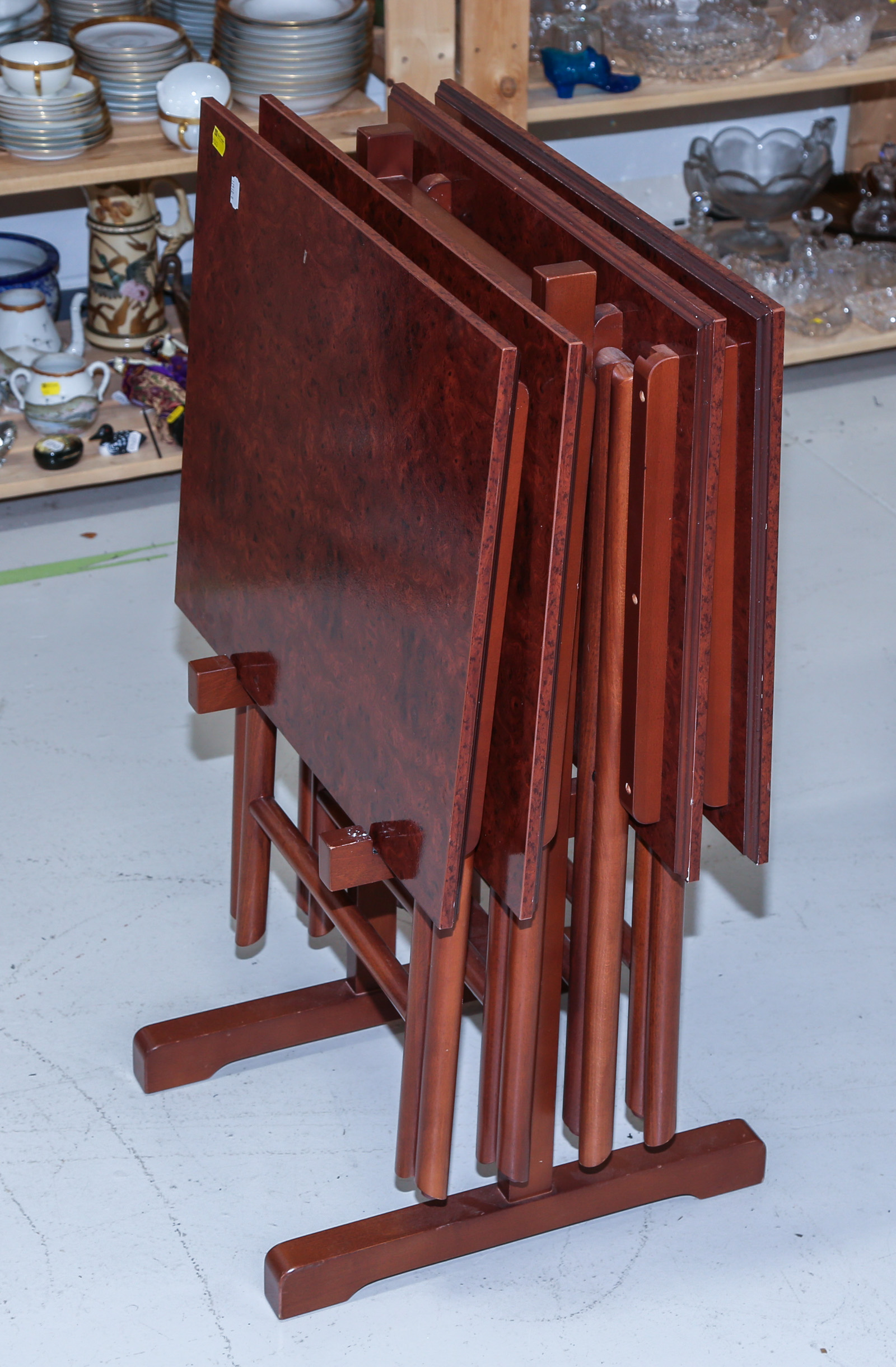 SET OF FOUR FOLDING TABLES & RACK