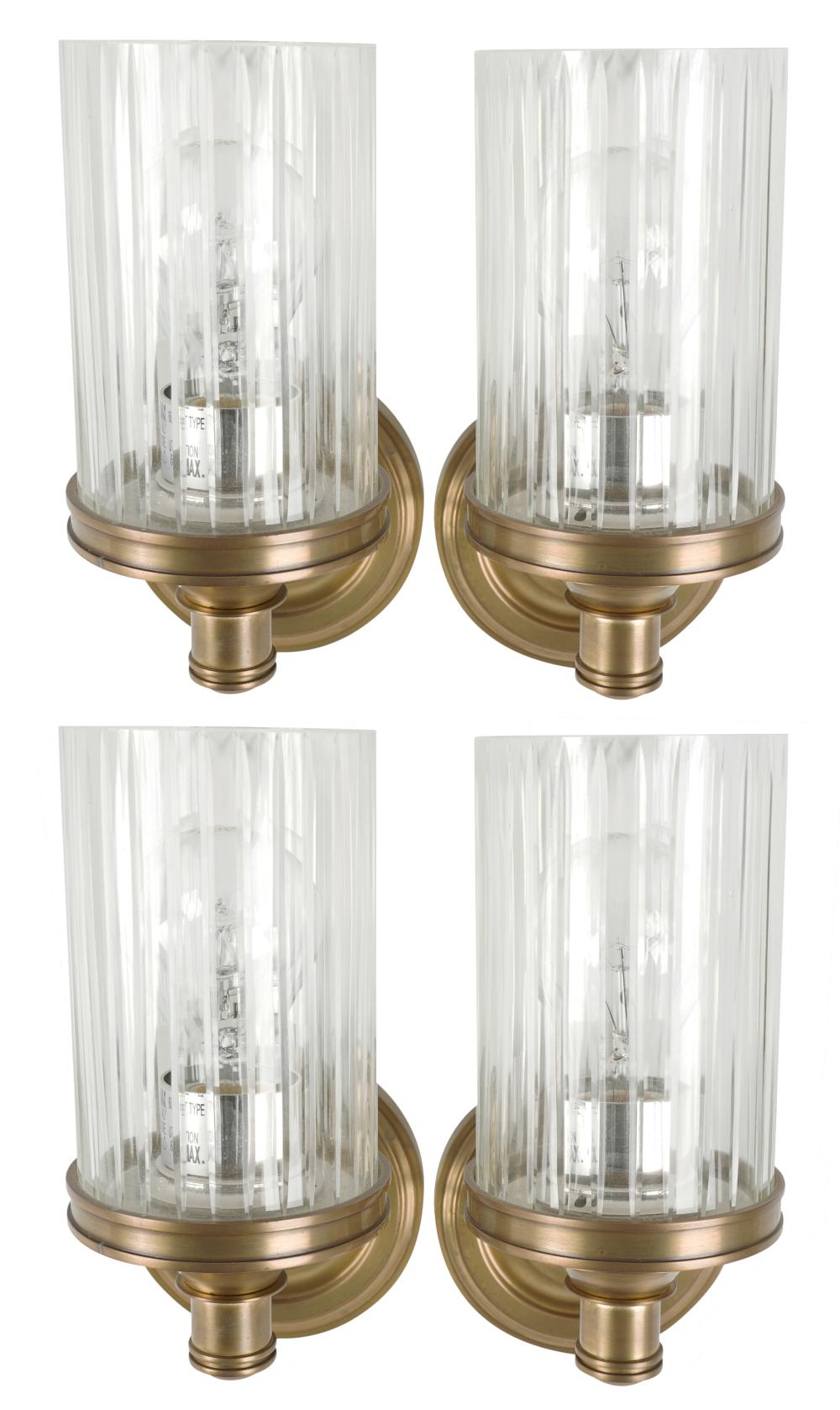 SET OF FOUR GLASS AND BRASS WALL