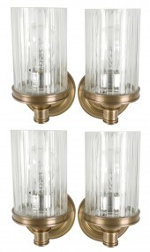 SET OF FOUR GLASS AND BRASS WA