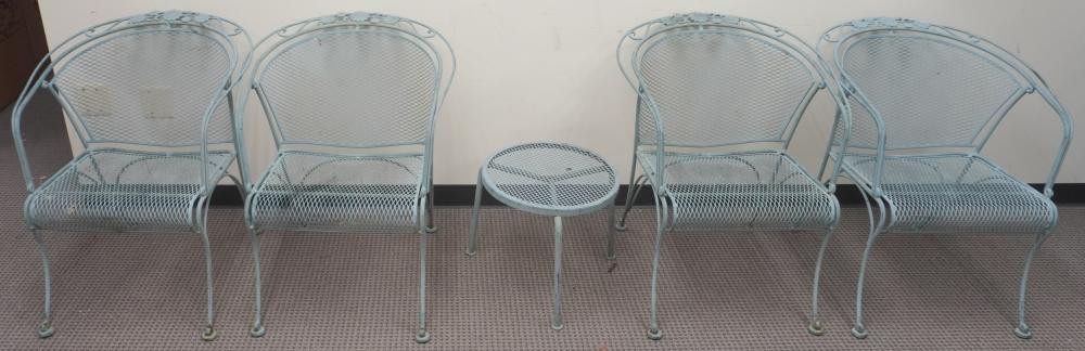 SET OF FOUR GREEN PAINTED WROUGHT