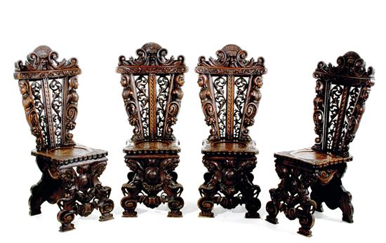 Set of four Italian walnut sgabello