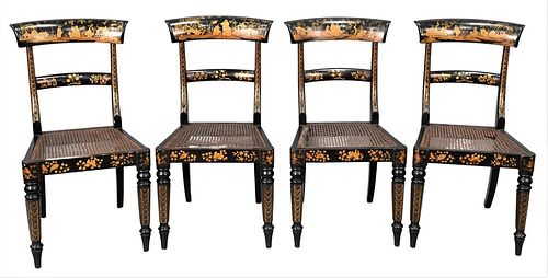 SET OF FOUR JAPANNED SIDE CHAIRS,
