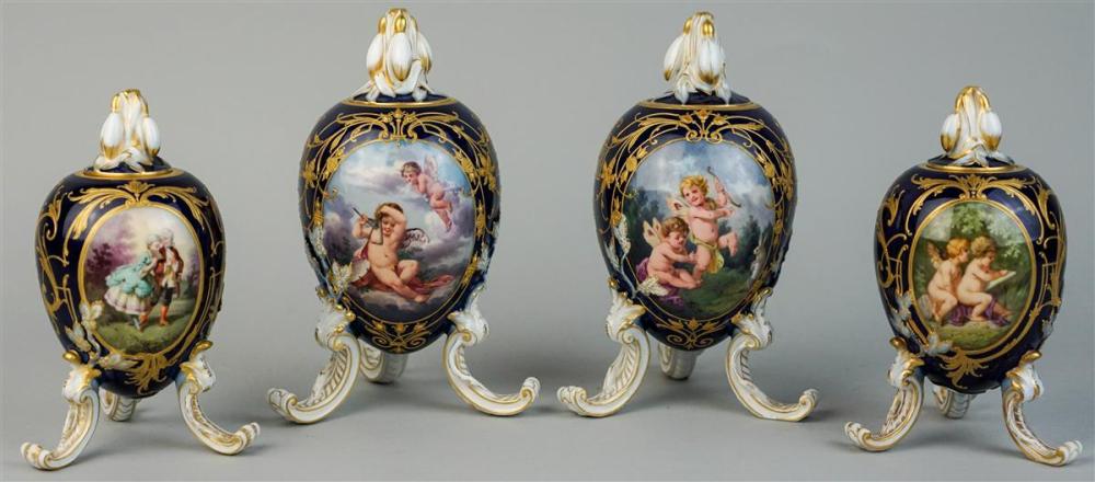 SET OF FOUR KPM EGG-FORM COVERED