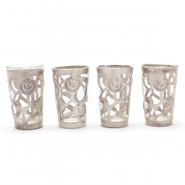 SET OF FOUR MEXICAN SILVER OVERLAID