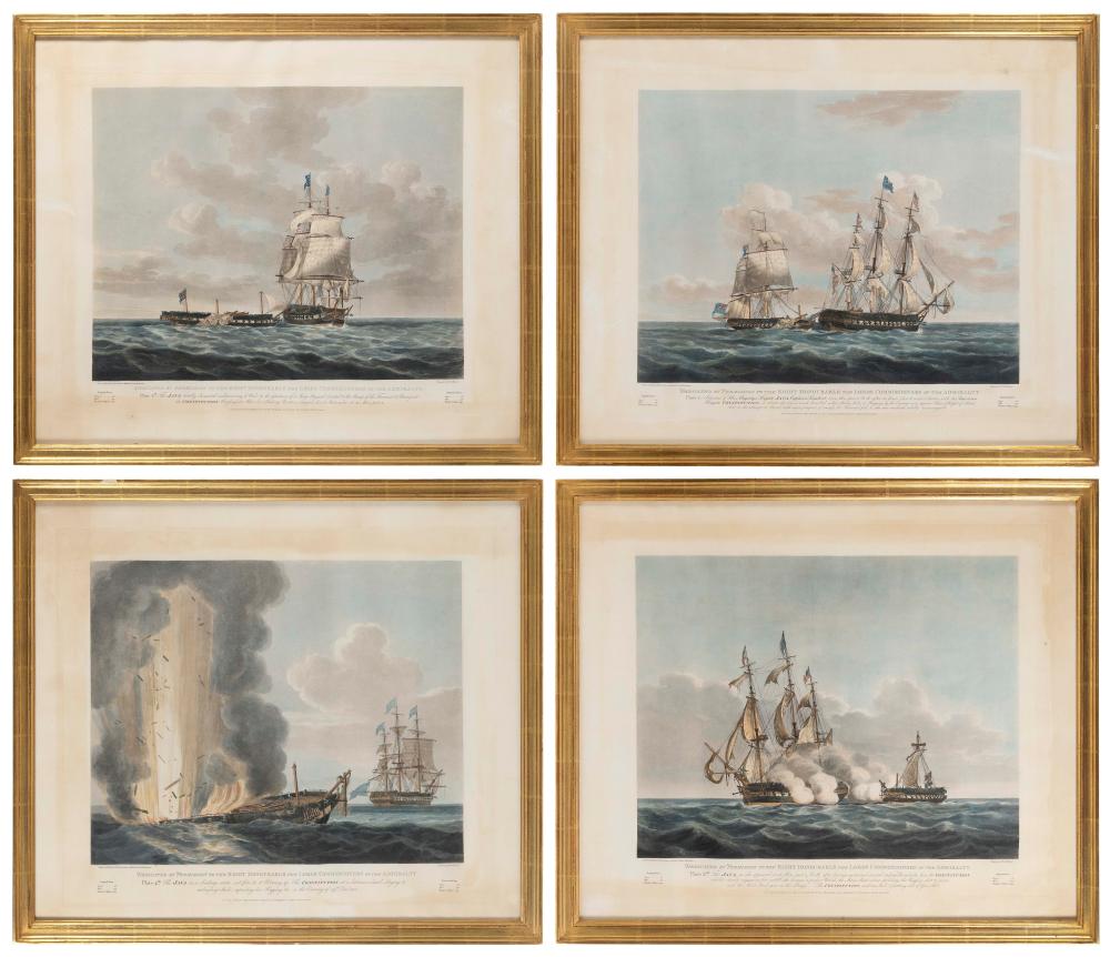SET OF FOUR NAVAL BATTLE SCENE