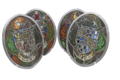 SET OF FOUR OVAL STAINED-GLASS