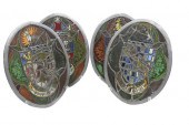 SET OF FOUR OVAL STAINED-GLASS