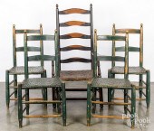 SET OF FOUR PAINTED RUSH SEAT