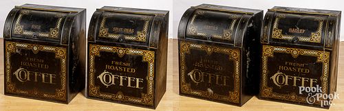 SET OF FOUR PAINTED TIN COFFEE