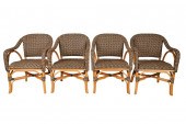 SET OF FOUR PALECEK RATTAN ARM