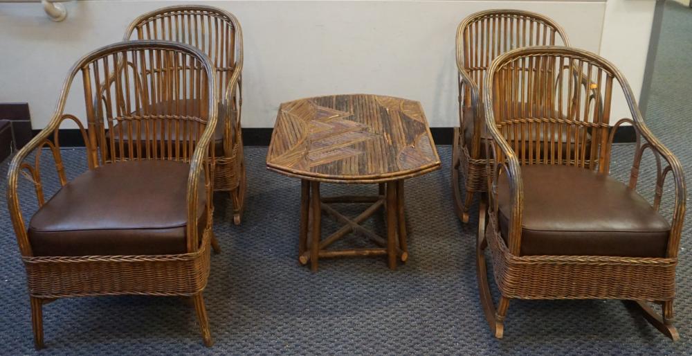 SET OF FOUR RATTAN AND WICKER ARM
