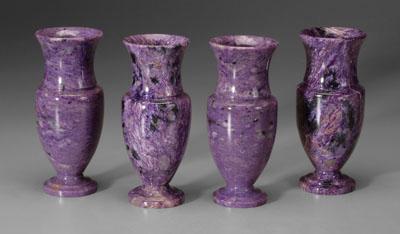 Set of four Russian charoite vases: