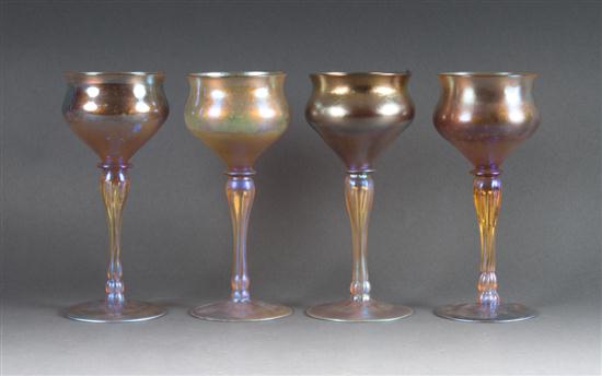 Set of four Tiffany Favrile glass