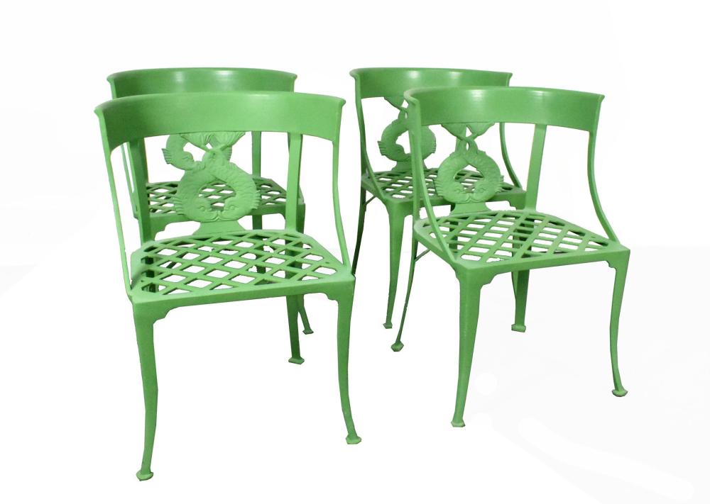 SET OF FOUR VINTAGE GREEN PAINTED