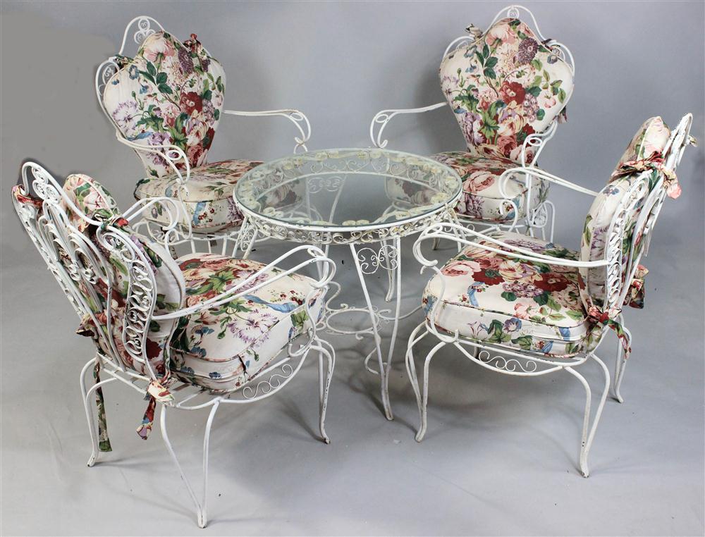 SET OF FOUR WHITE PAINTED WROUGHT