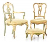 Set of painted chairs one armc