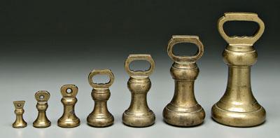 Set of seven brass weights: various