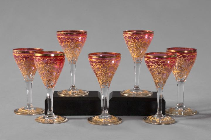 Set of Seven Richly Gilt Bohemian