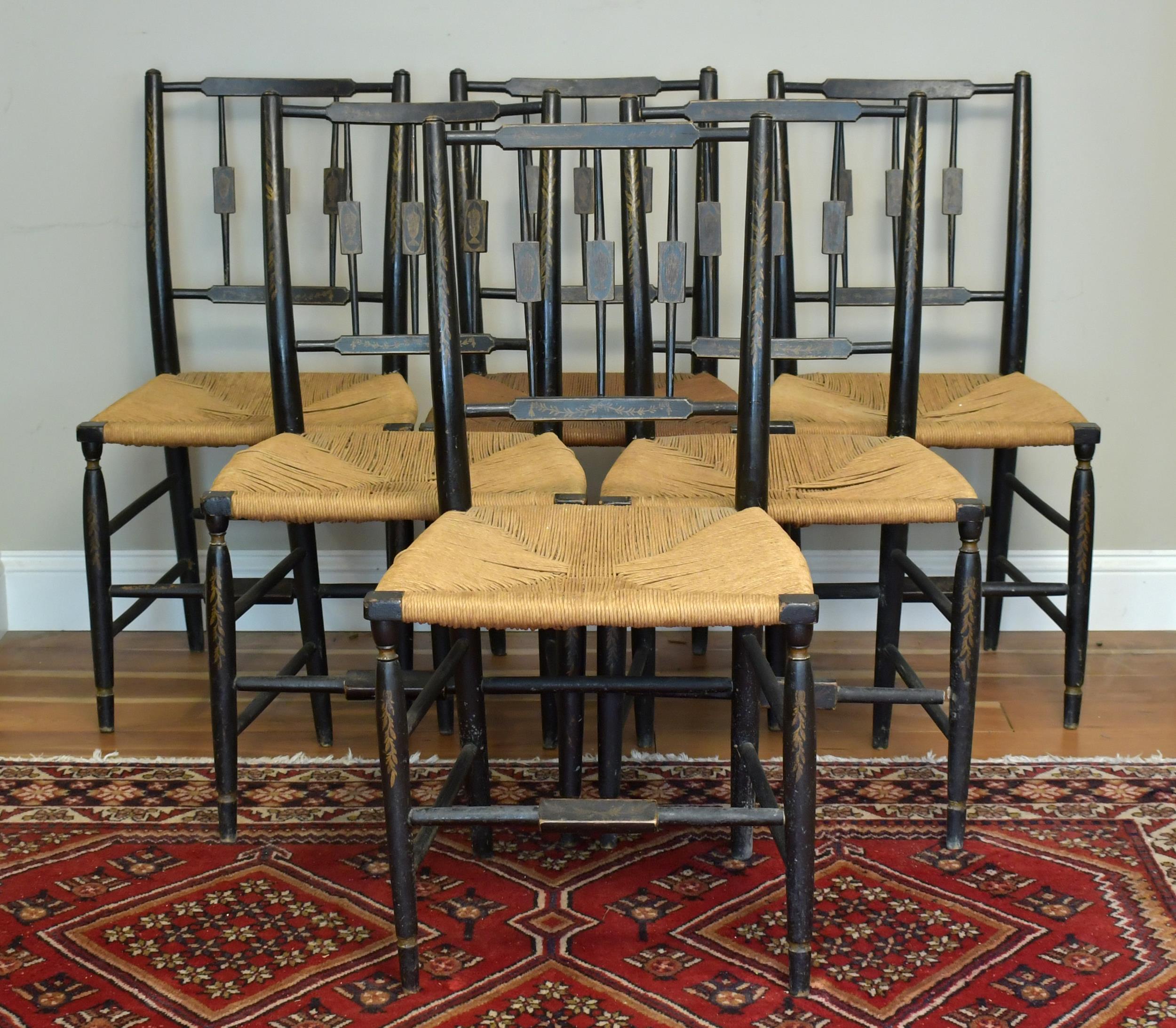 SET OF SIX ANTIQUE FANCY CHAIRS.