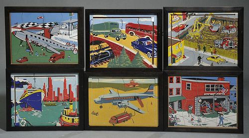 SET OF SIX ANTIQUE WOODEN JIGSAW