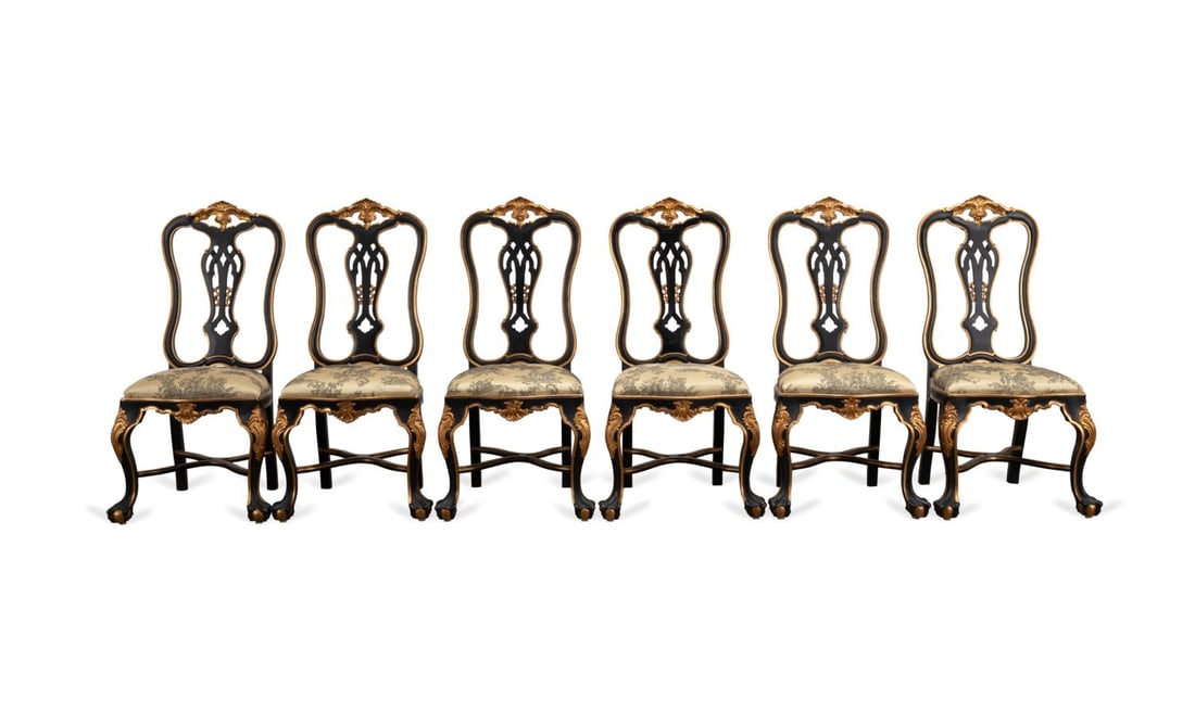 SET OF SIX BAROQUE STYLE EBONIZED