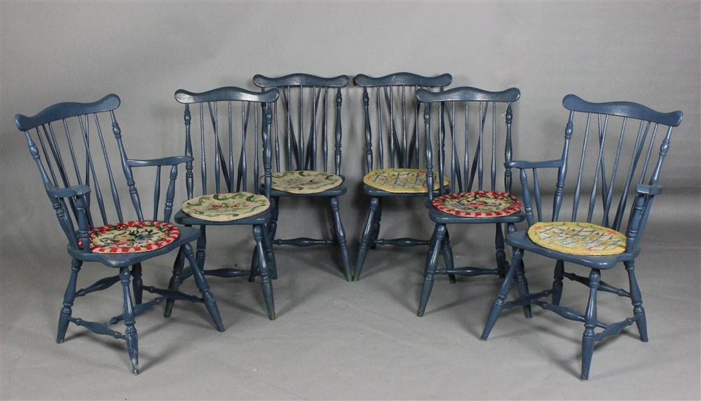 SET OF SIX BLUE PAINTED COMBBACK