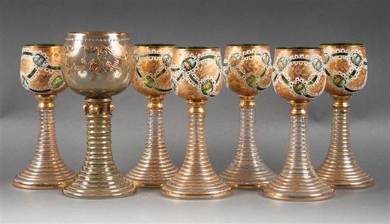 Set of six Bohemian enameled