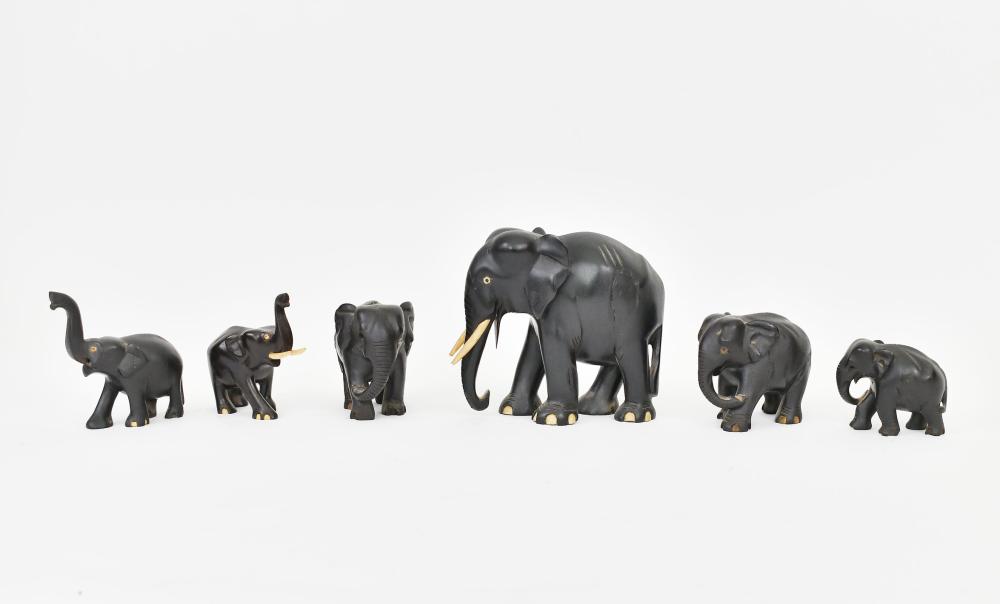 SET OF SIX CARVED EBONY