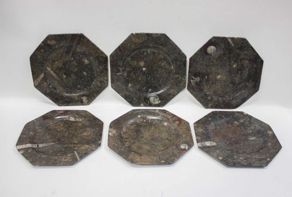 SET OF SIX CARVED FOSSIL SERVICE