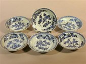 Set of six Chinese blue and wh
