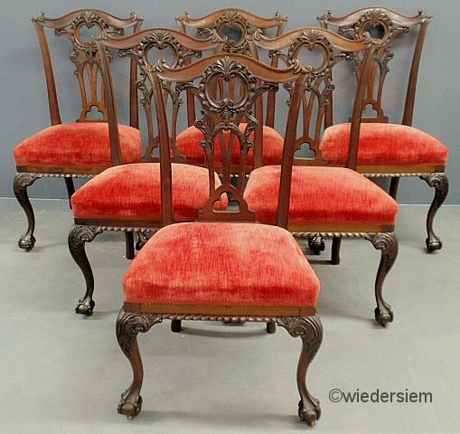 Set of six Chippendale style finely
