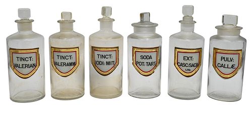 SET OF SIX CLEAR GLASS APOTHECARY