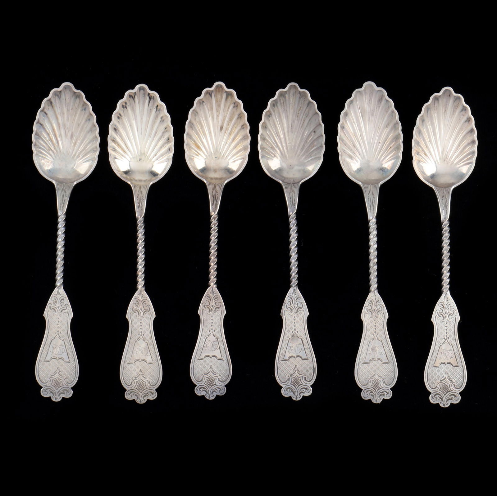SET OF SIX COIN SILVER TEASPOONS BY