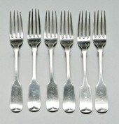 Set of six coin silver forks: