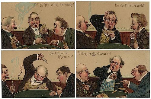 SET OF SIX COMIC POSTCARDS. MEN
