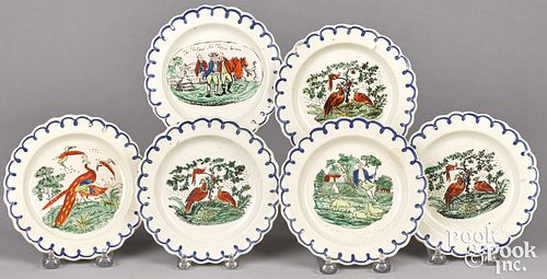 SET OF SIX CREAMWARE PLATES, LATE