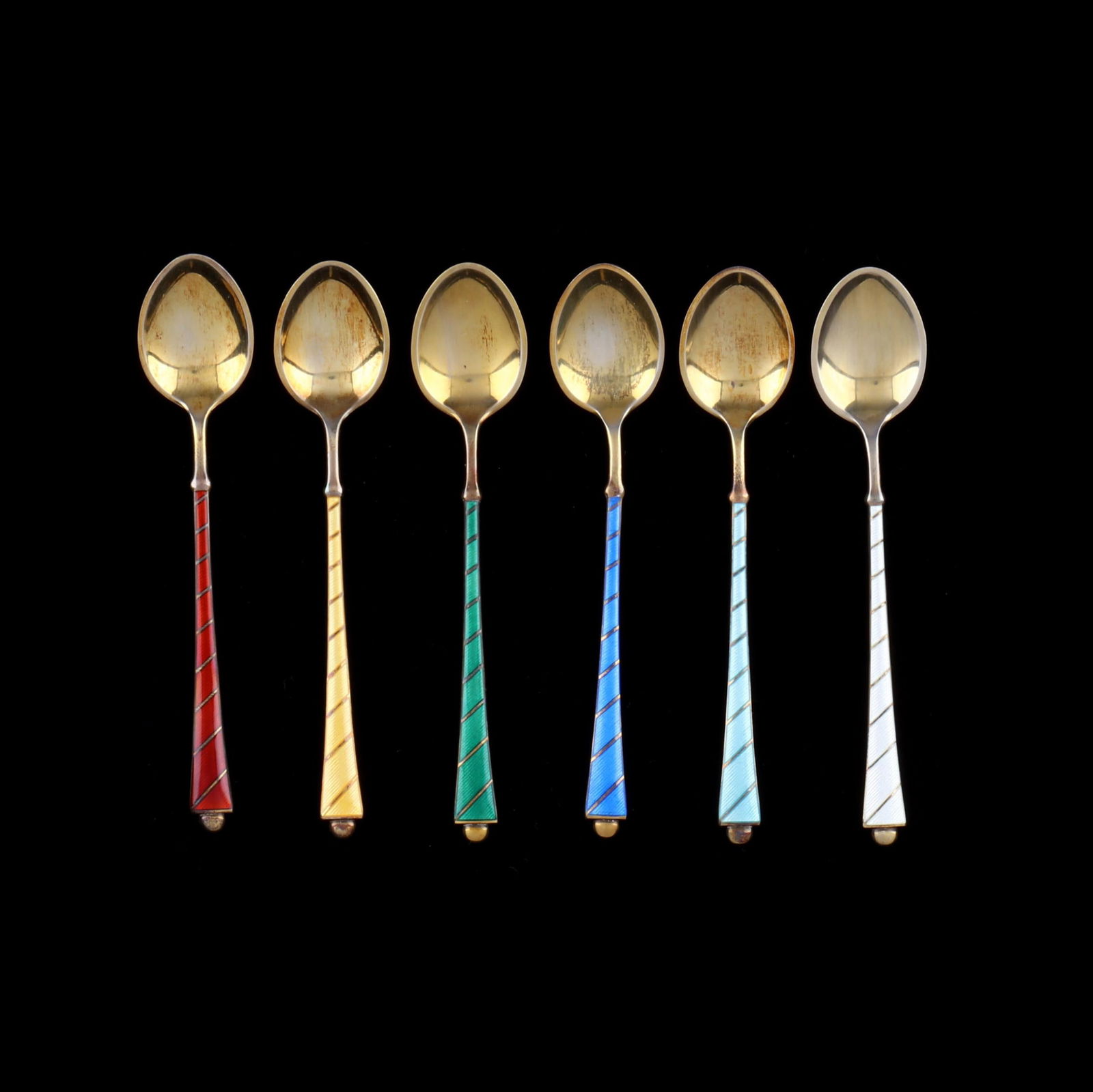 SET OF SIX DANISH GILT AND ENAMELED