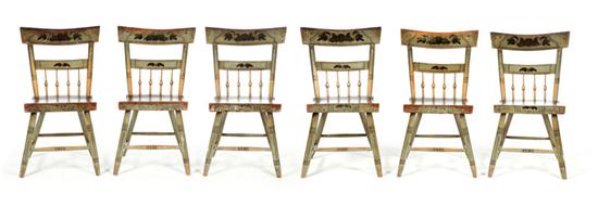 ***SET OF SIX DECORATED CHAIRS. 