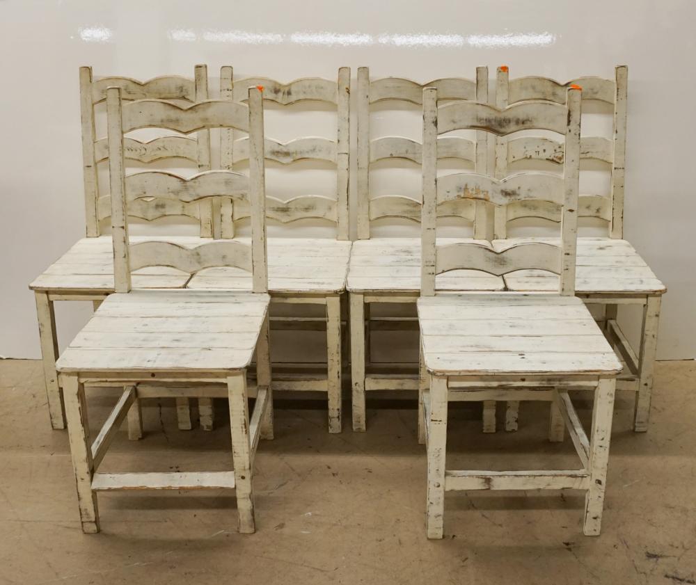 SET OF SIX DISTRESSED WHITE PAINTED