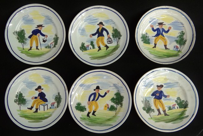Set of six Faience plates. 9''