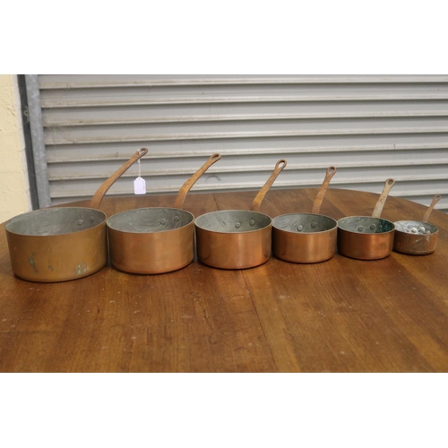 Set of six French rustic copper &